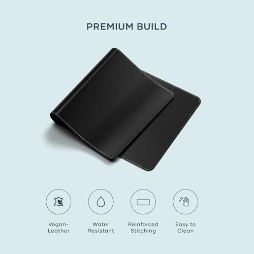 Satechi Black Vegan Leather Desk Mat, Large Scratch and Water Resistant Pad