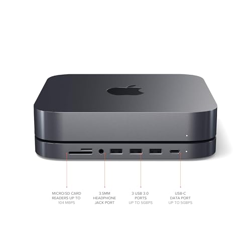 Satechi USB C Hub with Data, Card Readers, and Headphone Jack for Mac Mini and Studio - Space Gray