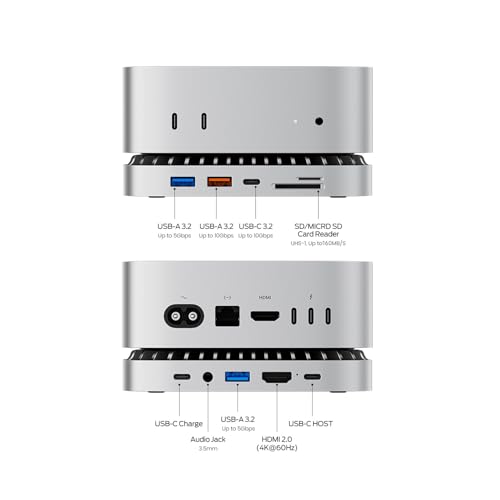 Aluminum Docking Station for Mac Mini M4/M4 Pro with 4K HDMI, USB Ports, and SSD Enclosure for up to 8TB of Storage