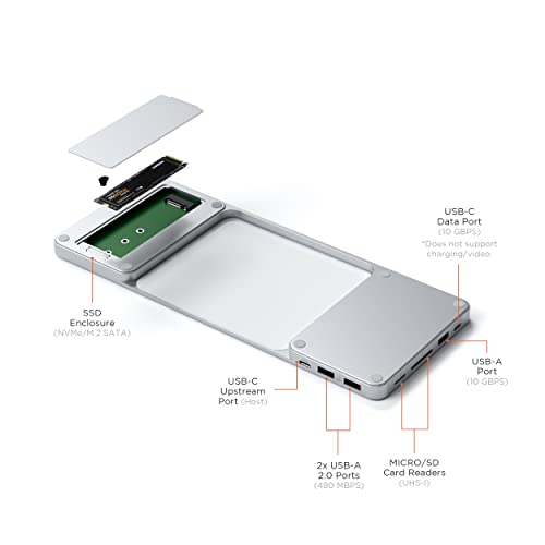 Satechi Slim Dock for 24 iMac - USB C Data Port, USB A, 2 USB 2.0, Card Reader (Silver)