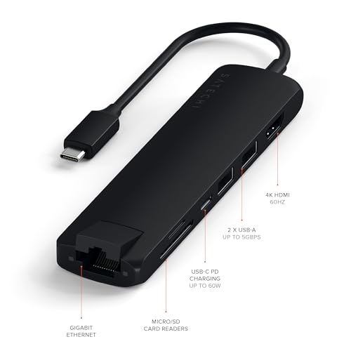 Satechi USB C Hub with 4K HDMI & 60W PD Charging for MacBook, Windows - Black