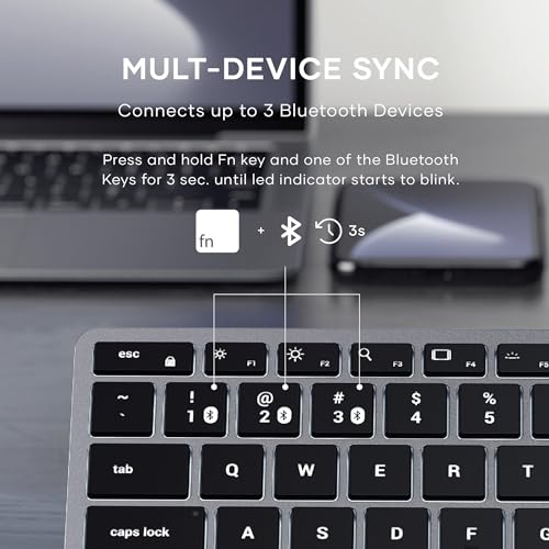 Satechi Slim X1 Bluetooth Backlit Keyboard - Illuminated Keys, Multi-Device Sync - Space Gray