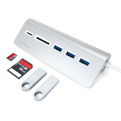 Satechi USB C Hub for Desktop - 3 USB-A Ports, Card Readers - Silver